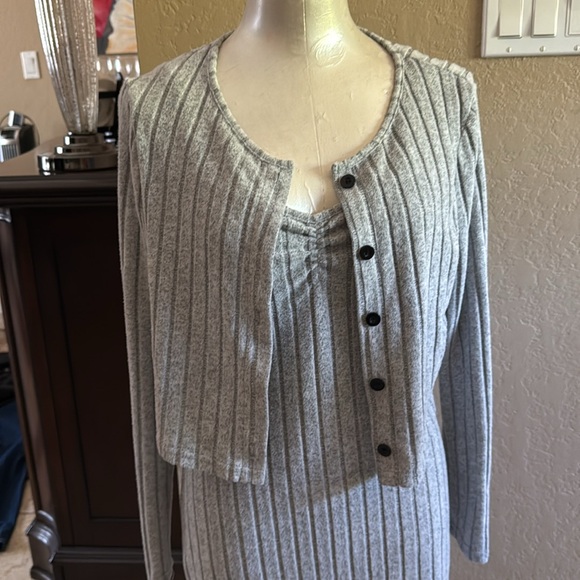 SHEIN Women’s Dress And Cardigan Set Brushed Ribbed Knit heather gray size XL - Picture 2 of 14